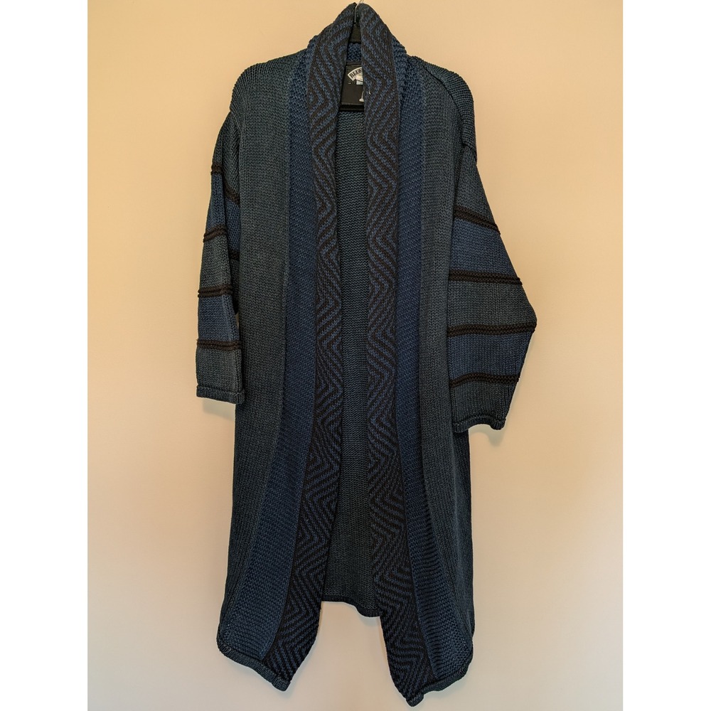 Blue Willis Womens Blue Indigo Dyed Cotton Knit Long Cardigan Sweater Large L